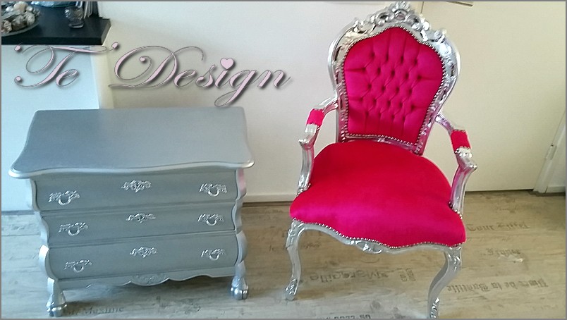 fuchsia roze barok stoel zilveren buikkast | TEDESIGN BAROK MEUBELEN
