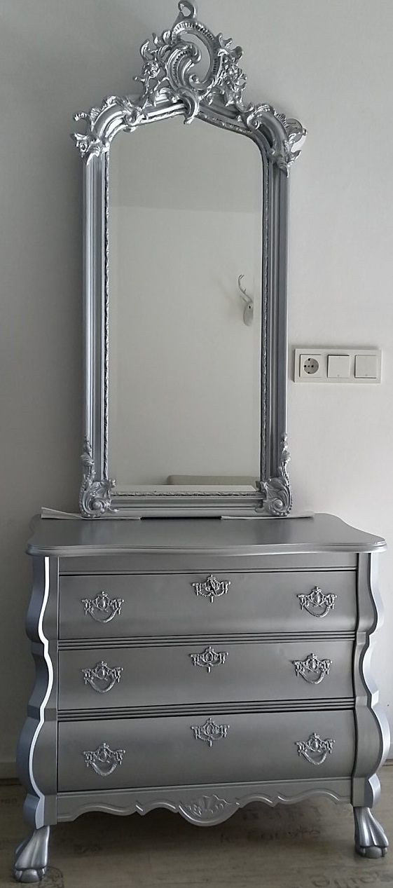 impuls Vlot Bovenstaande Zilveren buikkast met barok spiegel | TEDESIGN BAROK MEUBELEN